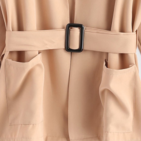 Plus Size Tan Belted Jacket w/ Pockets & Lapels - Picture 3 of 4